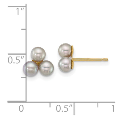 14K Polished Button Grey Freshwater Cultured 3-Pearl Post Earrings