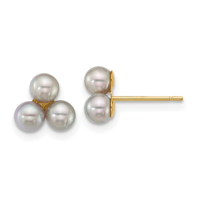 14K Polished Button Grey Freshwater Cultured 3-Pearl Post Earrings