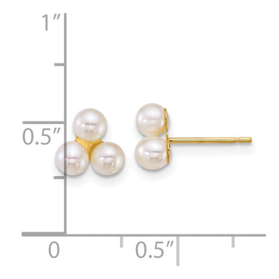 14K Polished Button White Freshwater Cultured 3-Pearl Post Earrings