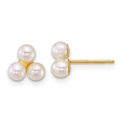 14K Polished Button White Freshwater Cultured 3-Pearl Post Earrings
