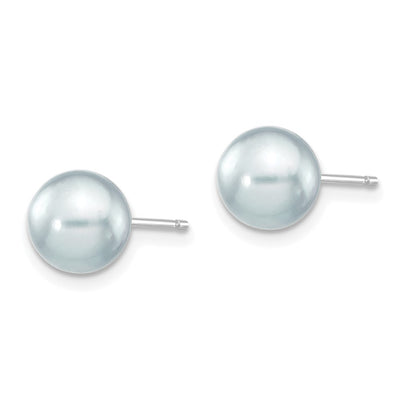 14K White Gold Grey Round Akoya Saltwater Cultured Pearl Post Earrings