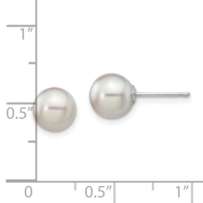 14K White Gold Grey Round Akoya Saltwater Cultured Pearl Post Earrings