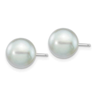 14K White Gold Grey Round Akoya Saltwater Cultured Pearl Post Earrings