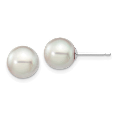 14K White Gold Grey Round Akoya Saltwater Cultured Pearl Post Earrings