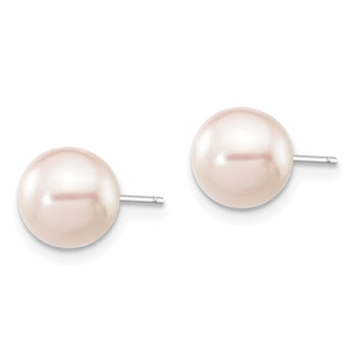 14K White Gold White Round Akoya Saltwater Cultured Pearl Post Earrings