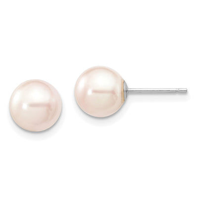 14K White Gold White Round Akoya Saltwater Cultured Pearl Post Earrings