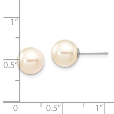 14K White Gold White Round Akoya Saltwater Cultured Pearl Post Earrings