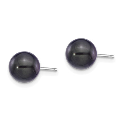 14K White Gold Black Round Akoya Saltwater Cultured Pearl Post Earrings