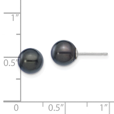 14K White Gold Black Round Akoya Saltwater Cultured Pearl Post Earrings