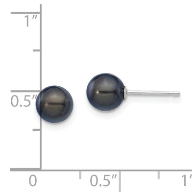 14K White Gold Black Round Akoya Saltwater Cultured Pearl Post Earrings