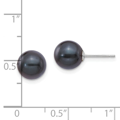 14K White Gold Black Round Black Akoya Saltwater Cultured Pearl Post Earrings