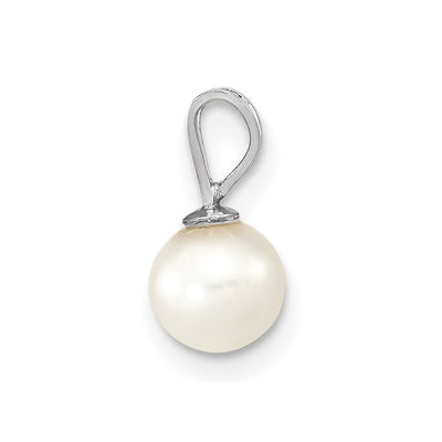 14K White Gold White Round Freshwater Cultured Pearl Pendant