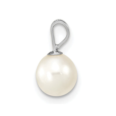 14K White Gold White Round Freshwater Cultured Pearl Pendant