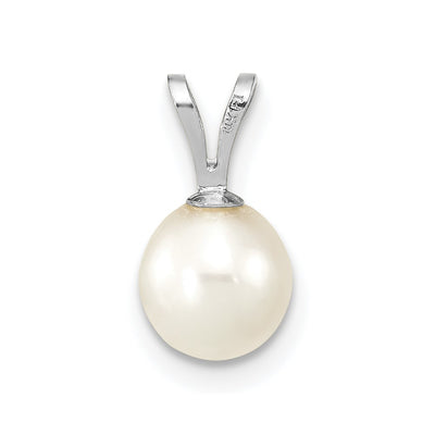 14K White Gold White Round Freshwater Cultured Pearl Pendant