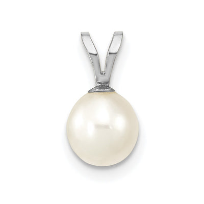 14K White Gold White Round Freshwater Cultured Pearl Pendant