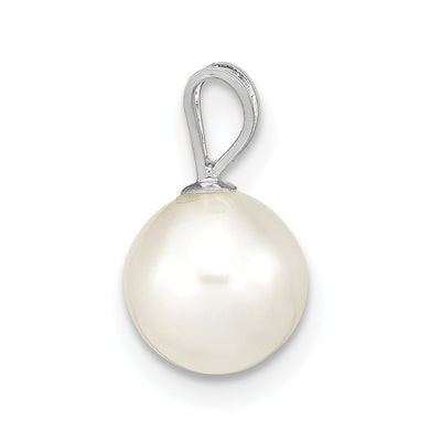14K White Gold White Round Freshwater Cultured Pearl Pendant