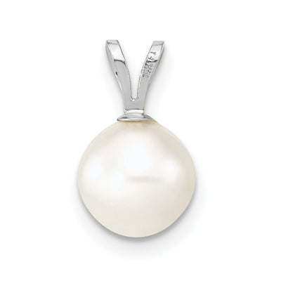 14K White Gold White Round Freshwater Cultured Pearl Pendant
