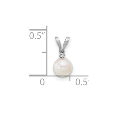 14K White Gold White Round Akoya Saltwater Cultured Pearl and .01 Carat Diamond Pendant