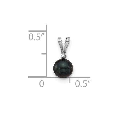 14K White Gold Black Round Akoya Saltwater Cultured Pearl and .01 Carat Diamond Pendant