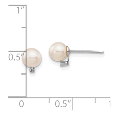 14K White Gold White Round Akoya Saltwater Akoya and .02 Carat Diamond Earrings
