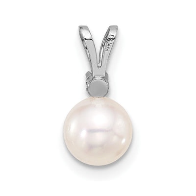 14K White Gold White Round Akoya Saltwater Pearl and .03 Carat Diamond Pendant