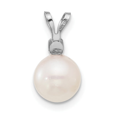 14K White Gold White Round Akoya Saltwater Cultured Pearl and .05 Carat Diamond Pendant
