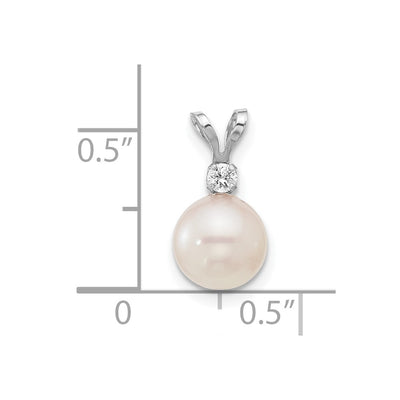 14K White Gold White Round Akoya Saltwater Cultured Pearl and .05 Carat Diamond Pendant