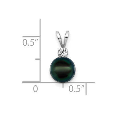 14K White Gold Black Round Akoya Saltwater Cultured Pearl and 1/20 Carat Diamond Pendant