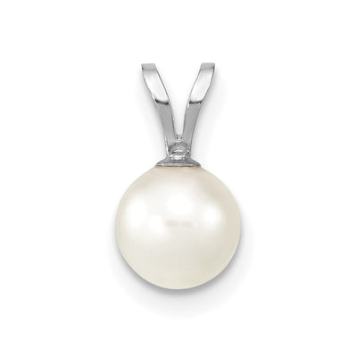 14K White Gold White Round Akoya Saltwater Cultured Pendant