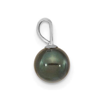 14K White Gold Round Black Akoya Saltwater Cultured Pendant