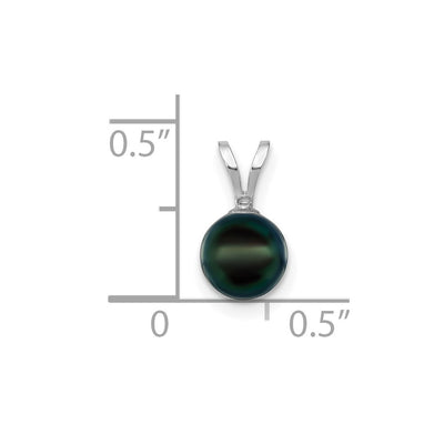 14K White Gold Round Black Akoya Saltwater Cultured Pendant