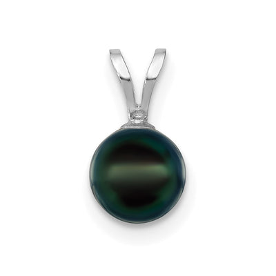 14K White Gold Round Black Akoya Saltwater Cultured Pendant