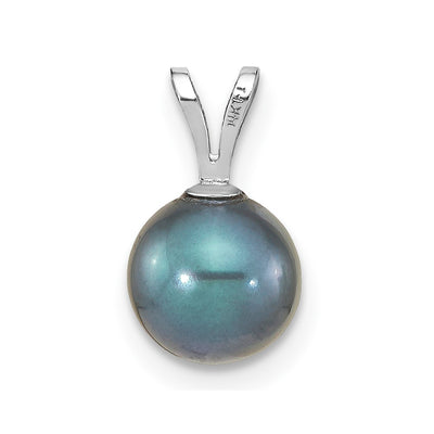 14K White Gold Round Black Akoya Saltwater Cultured Pendant