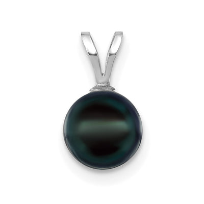 14K White Gold Round Black Akoya Saltwater Cultured Pendant