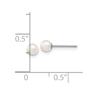 14K White Gold White Round Akoya Saltwater Cultured Pearl Post Earrings