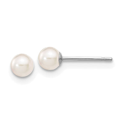 14K White Gold White Round Akoya Saltwater Cultured Pearl Post Earrings