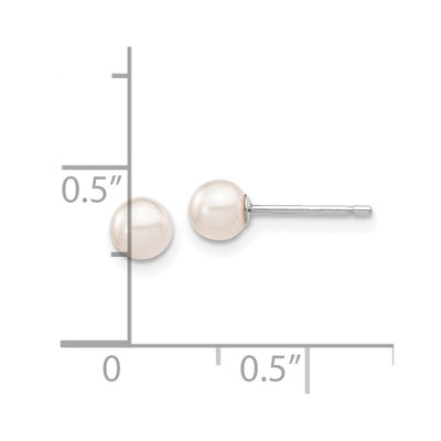 14K White Gold White Round Akoya Saltwater Cultured Pearl Post Earrings