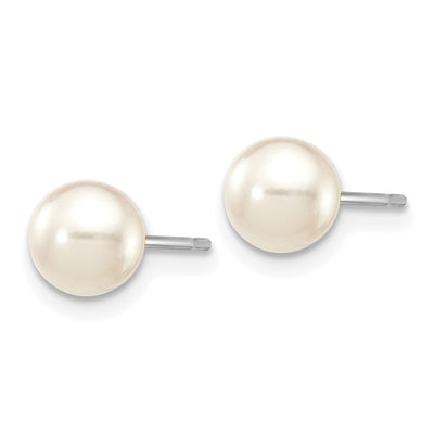 14K White Gold White Round Akoya Saltwater Cultured Pearl Post Earrings