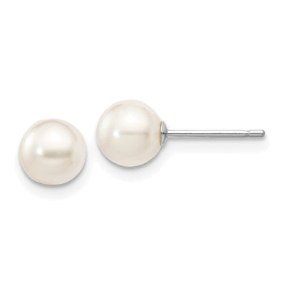 14K White Gold White Round Akoya Saltwater Cultured Pearl Post Earrings