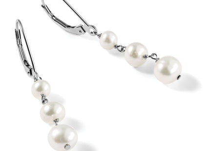14k White Gold 4- White Semi-Round Freshwater Cultured Pearl Dangle Leverback Earrings