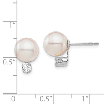 14K White Gold White Round Akoya Saltwater Cultured Pearl and .20 Carat Diamond Post Earrings