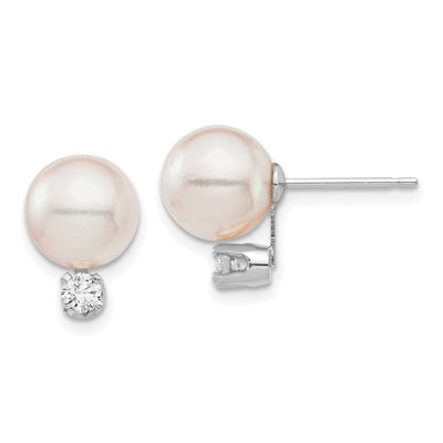 14K White Gold White Round Akoya Saltwater Cultured Pearl and .20 Carat Diamond Post Earrings