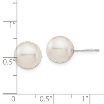 14K White Gold White Round Akoya Saltwater Cultured Pearl Post Earrings