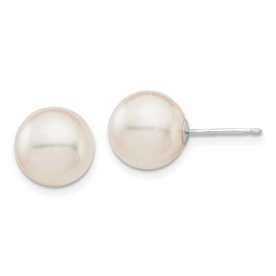 14K White Gold White Round Akoya Saltwater Cultured Pearl Post Earrings