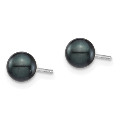 14K White Gold Black Round Akoya Saltwater Cultured Post Earrings
