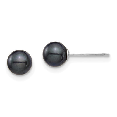 14K White Gold Black Round Akoya Saltwater Cultured Post Earrings