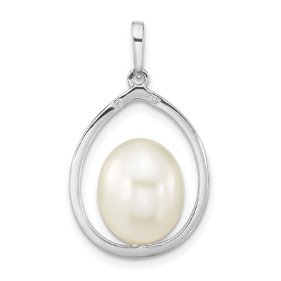 14K White Gold White Rice Freshwater Cultured Pearl Teardrop Pendant