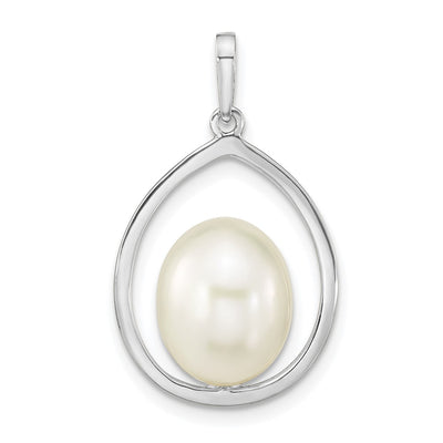 14K White Gold White Rice Freshwater Cultured Pearl Teardrop Pendant