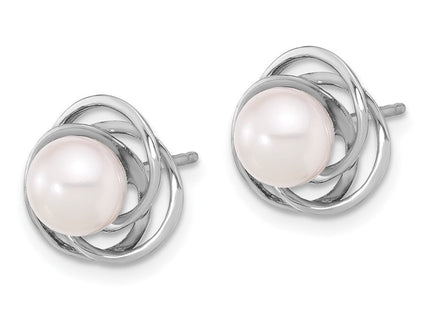14k White Gold 6- White Round Akoya Saltwater Cultured Pearl Post Earrings (Style XFW842E)