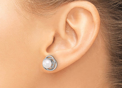 14k White Gold 6- White Round Akoya Saltwater Cultured Pearl Post Earrings (Style XFW842E)